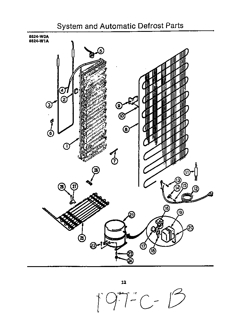 Roper 8624W0A system and automatic defrost diagram