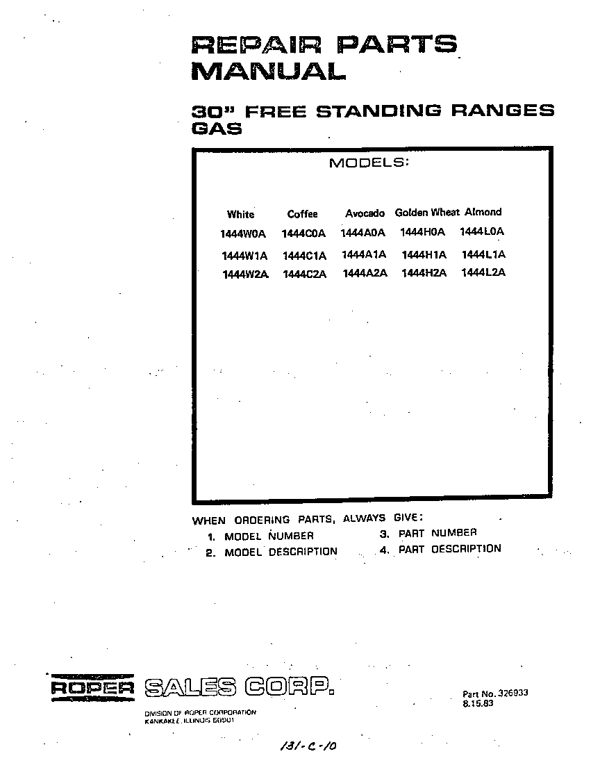 Roper 1444*0A front cover diagram