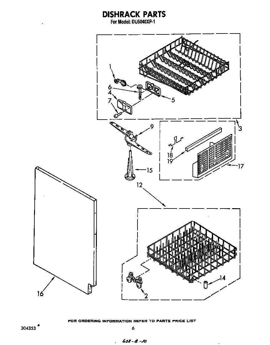 Whirlpool DU5040XP1 dishrack diagram
