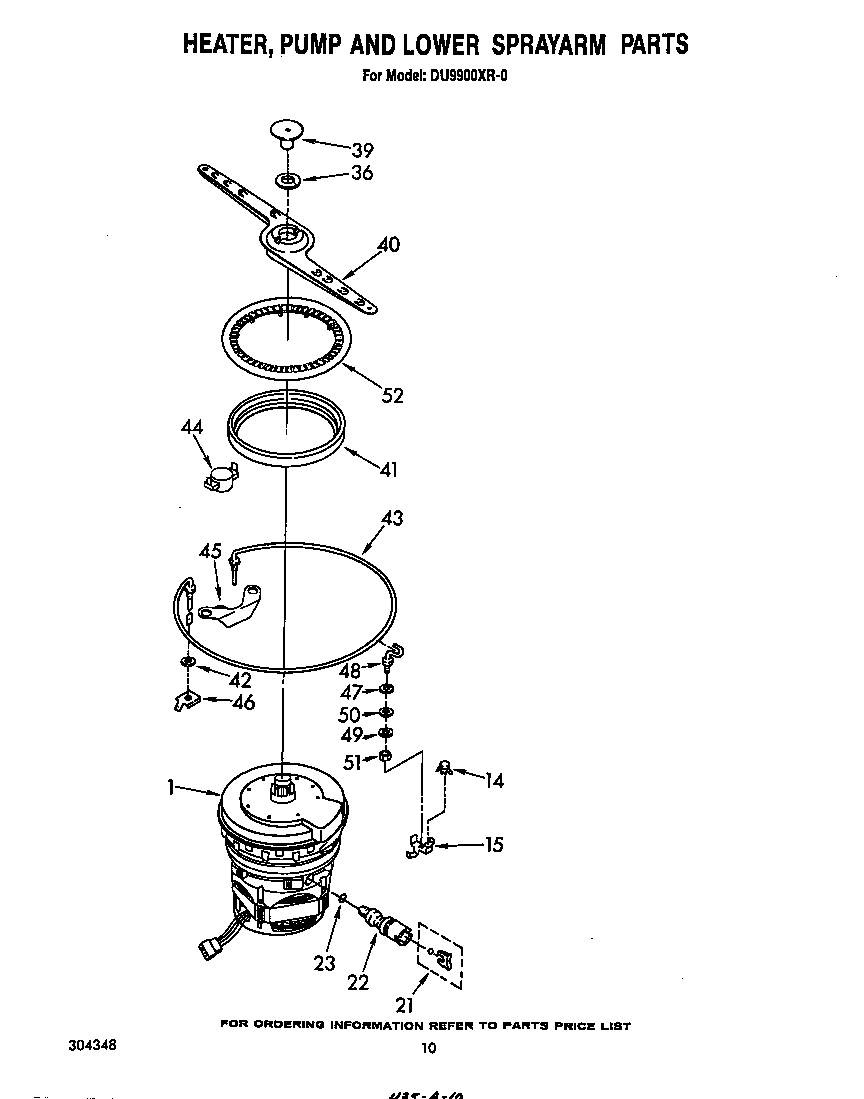 Whirlpool DU9900XR0 heater, pump and lower sprayarm diagram