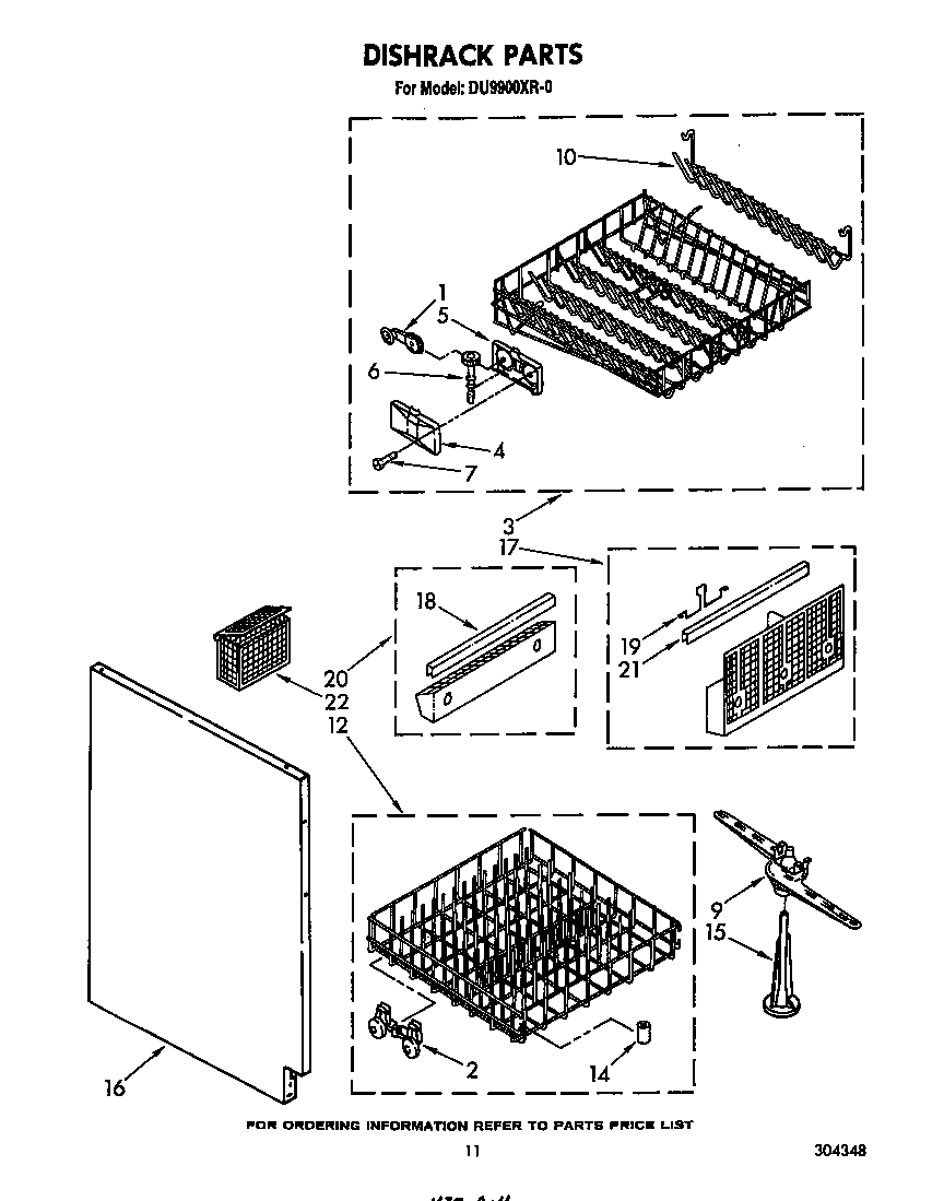Whirlpool DU9900XR0 dishrack diagram