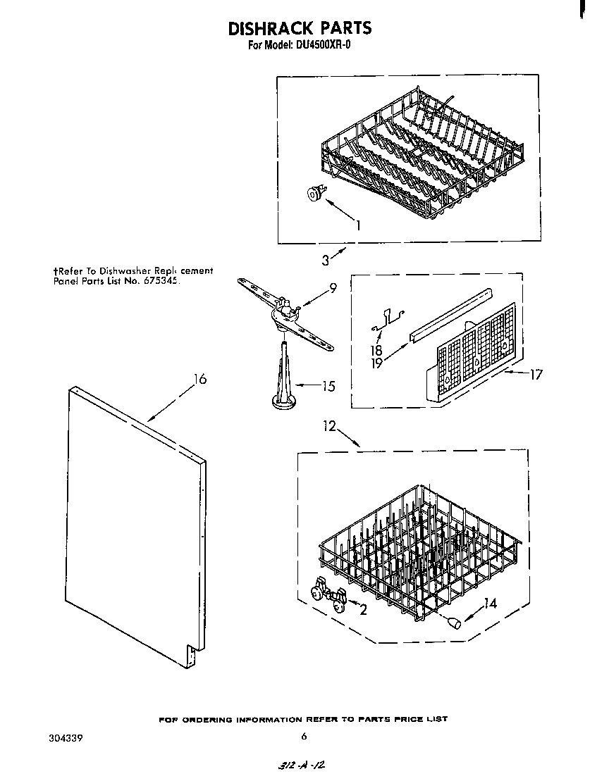 Whirlpool DU4500XR0 dishrack diagram