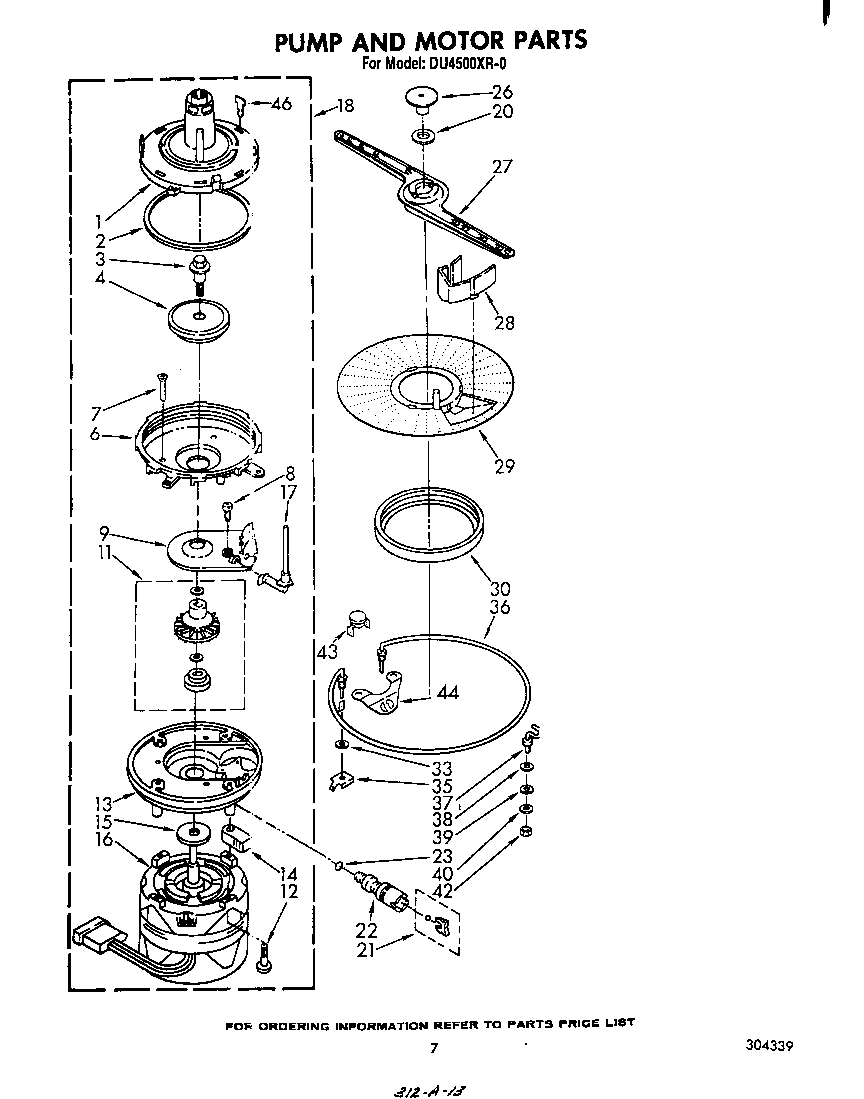 Whirlpool DU4500XR0 pump and motor diagram