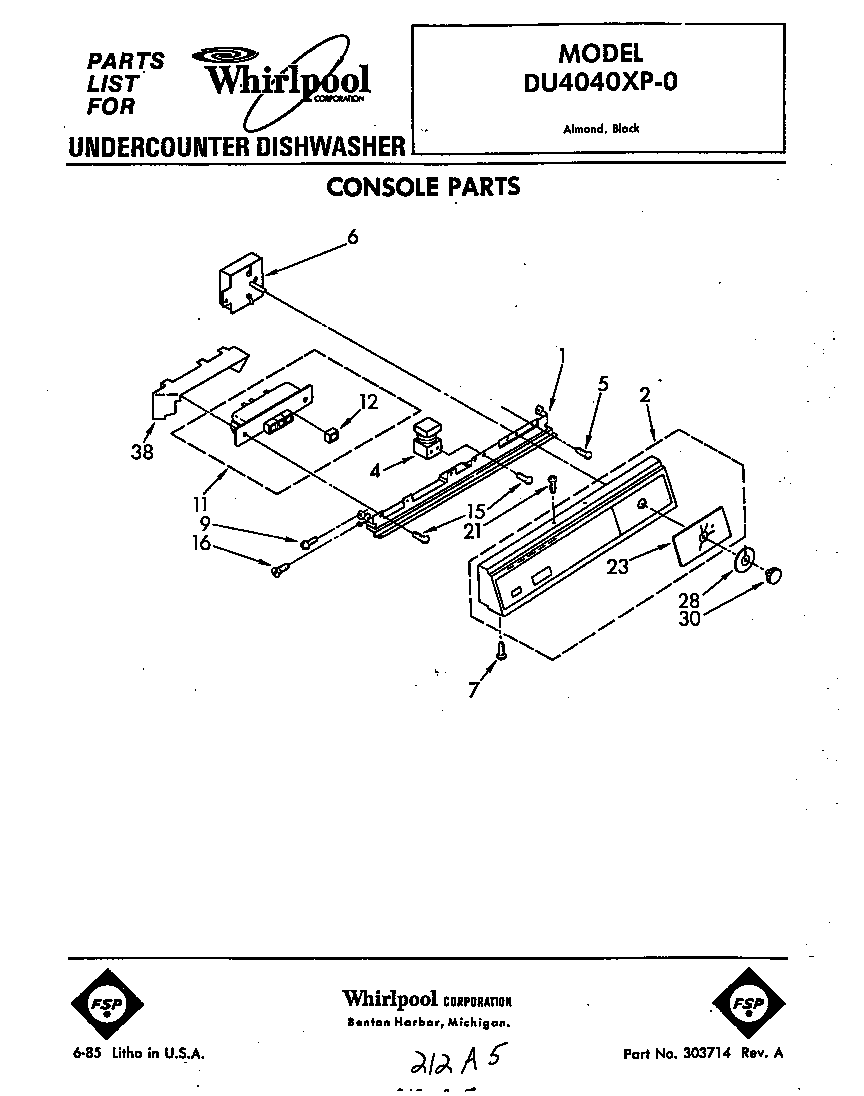 Whirlpool DU4040XP0 console diagram