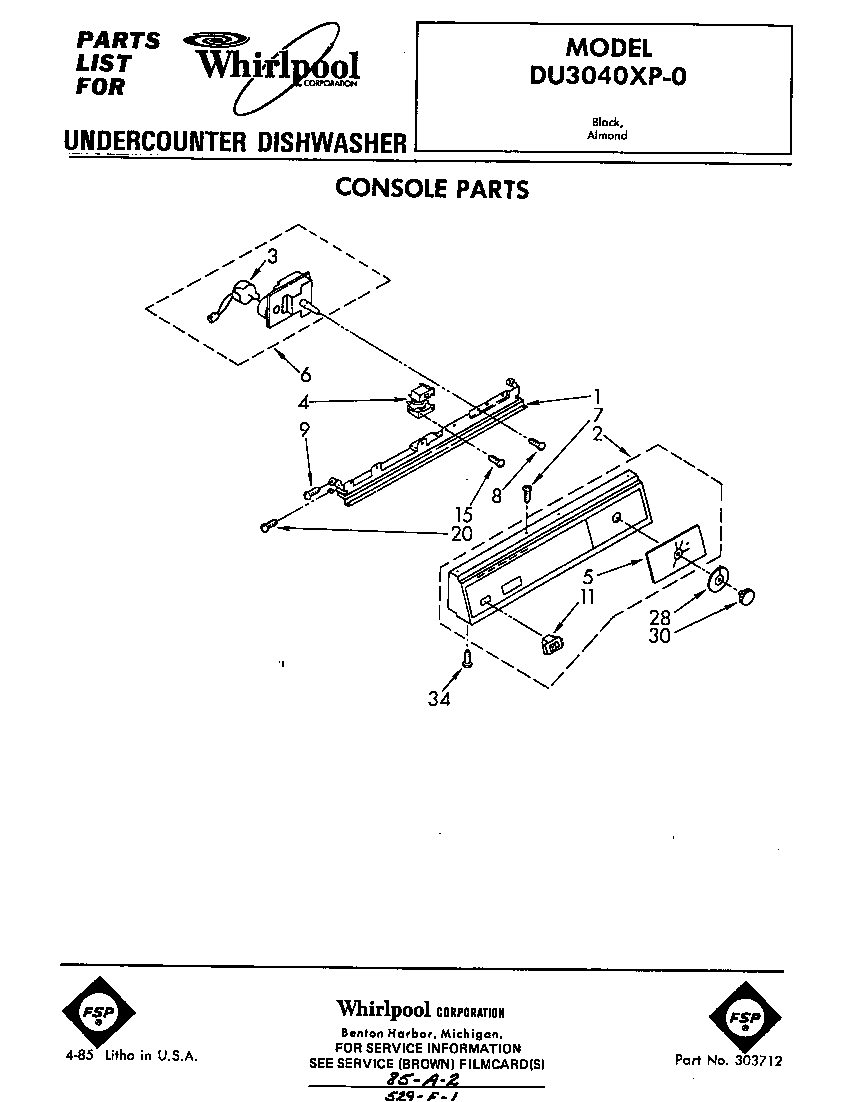 Whirlpool DU3040XP0 console diagram