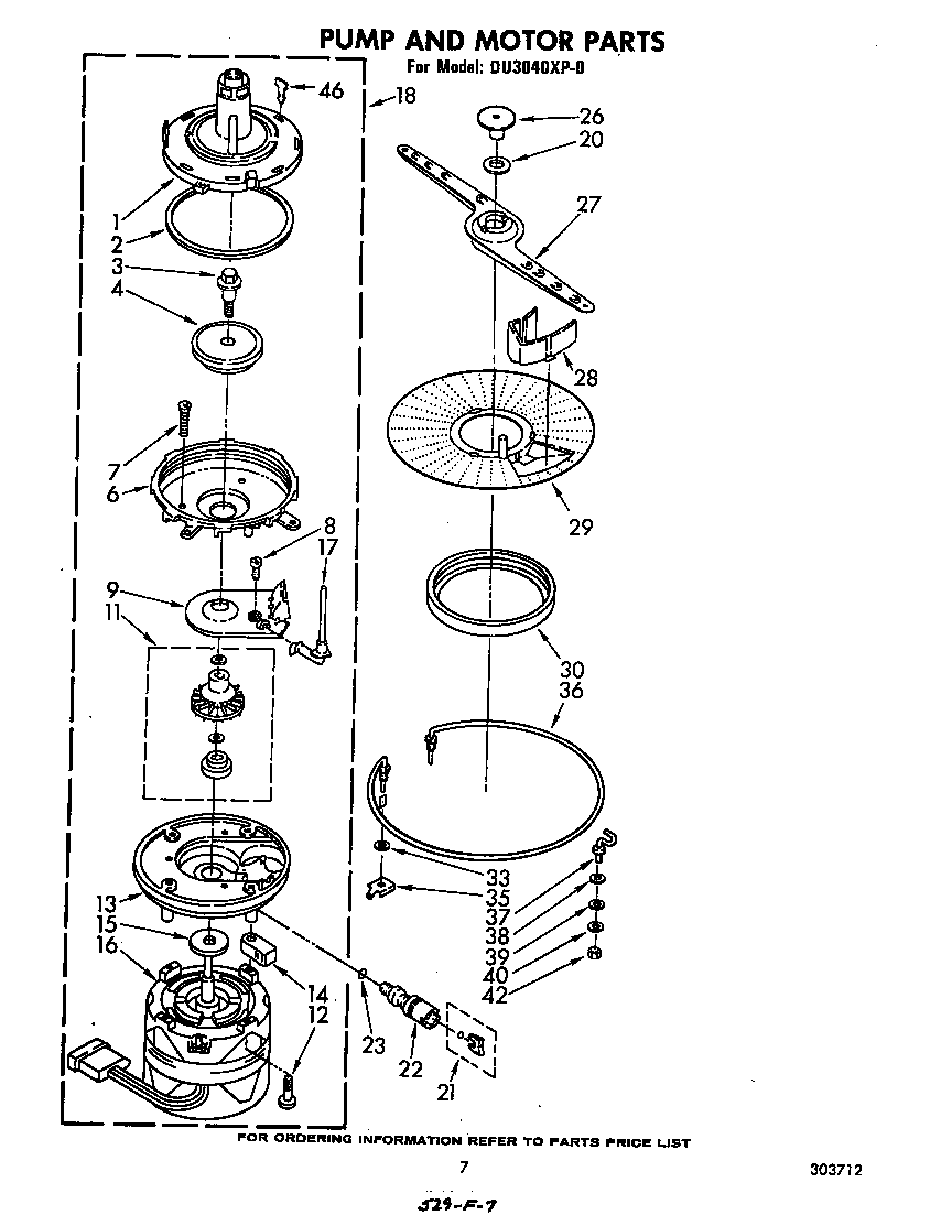 Whirlpool DU3040XP0 pump and motor diagram