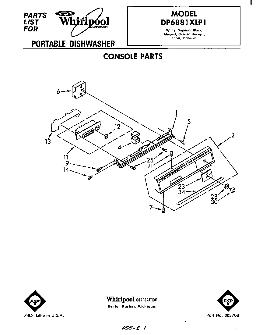 Whirlpool DP6881XLP1 console diagram