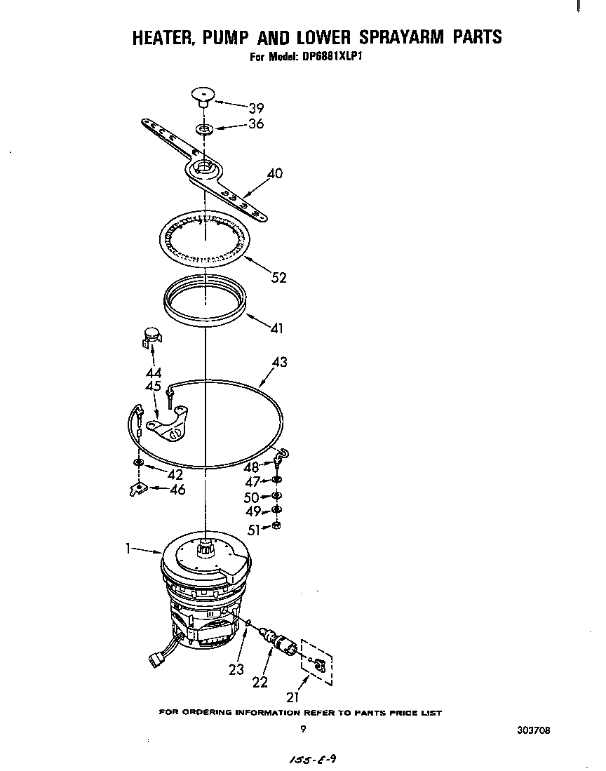 Whirlpool DP6881XLP1 heater, pump and lower sprayarm diagram