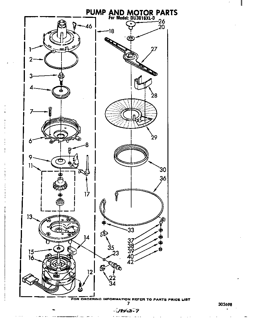 Whirlpool DU3016XL0 pump and motor diagram