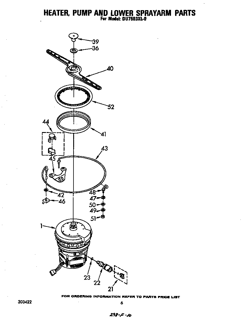 Whirlpool DU7503XL0 heater, pump and lower sprayarm diagram