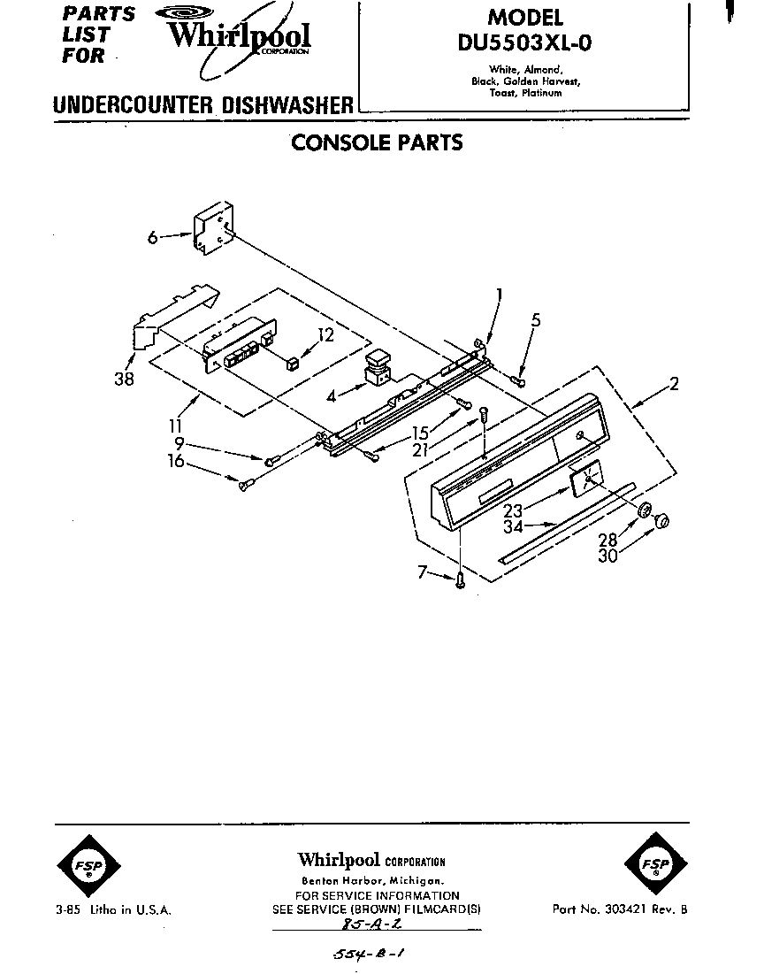Whirlpool DU5503XL0 console diagram