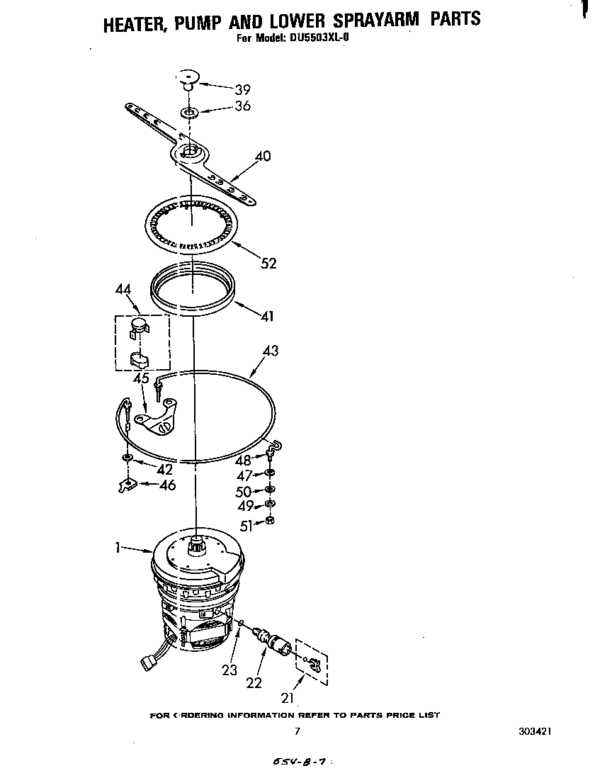 Whirlpool DU5503XL0 heater, pump and lower sprayarm diagram