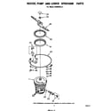 Whirlpool DU5003XL0 heater, pump and lower sprayarm diagram