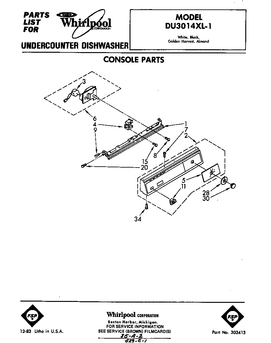 Whirlpool DU3014XL1 console diagram