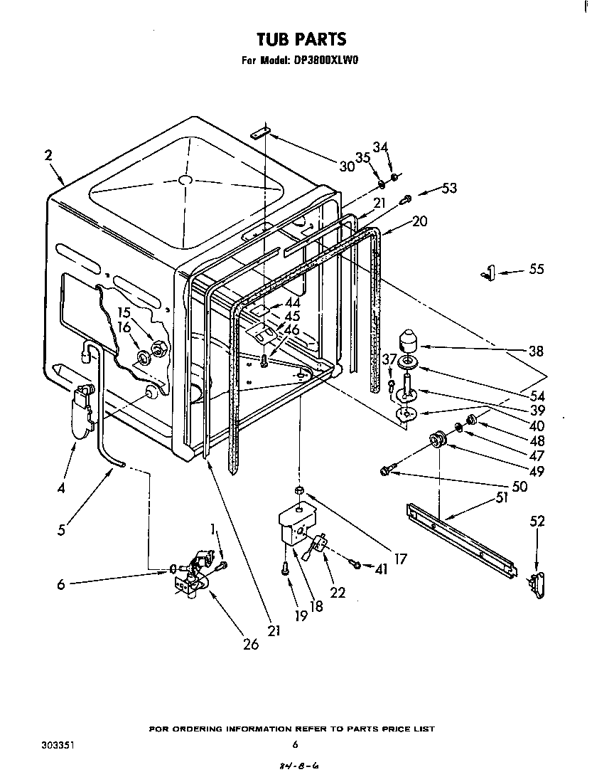 Whirlpool DP3800XLW0 tub diagram