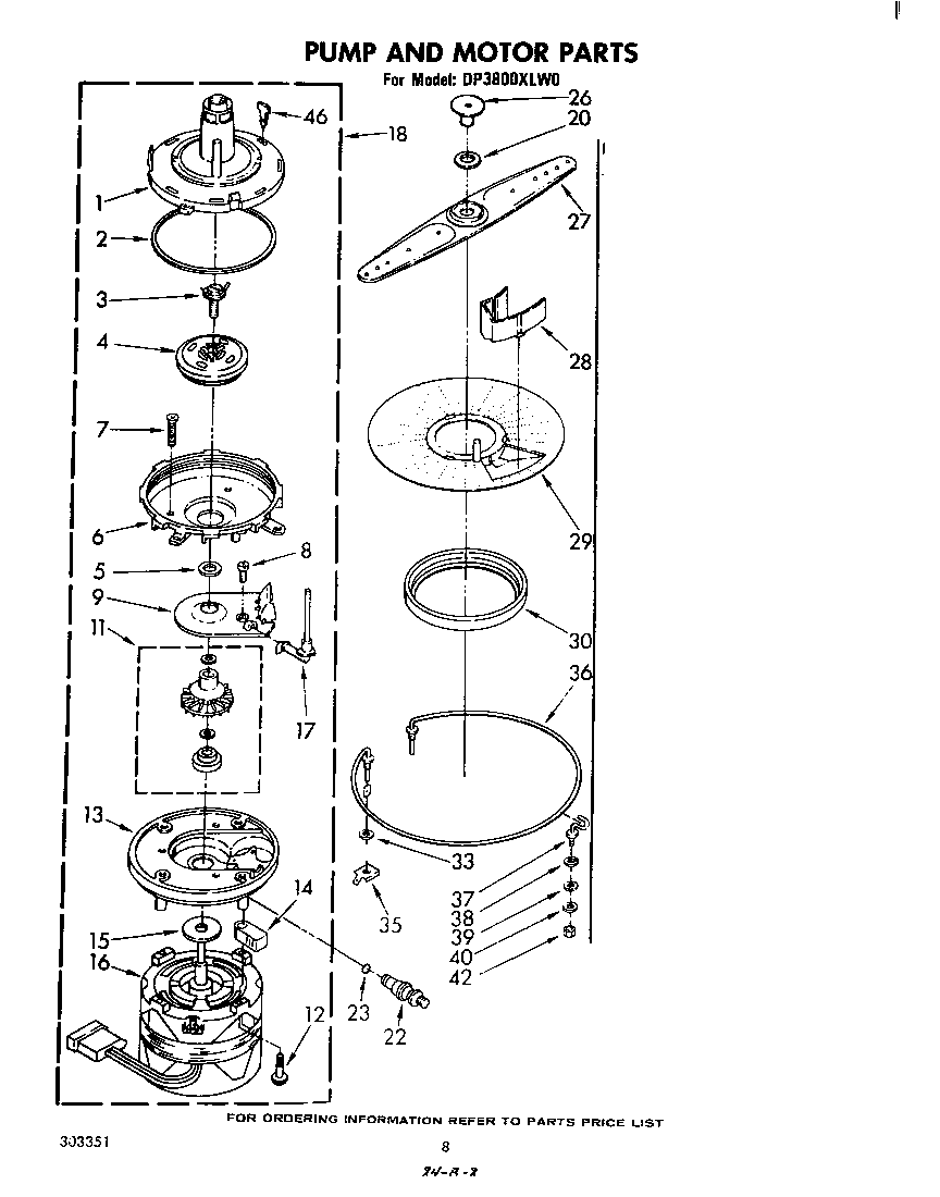 Whirlpool DP3800XLW0 pump and motor diagram