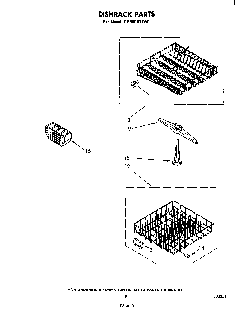 Whirlpool DP3800XLW0 dishrack diagram