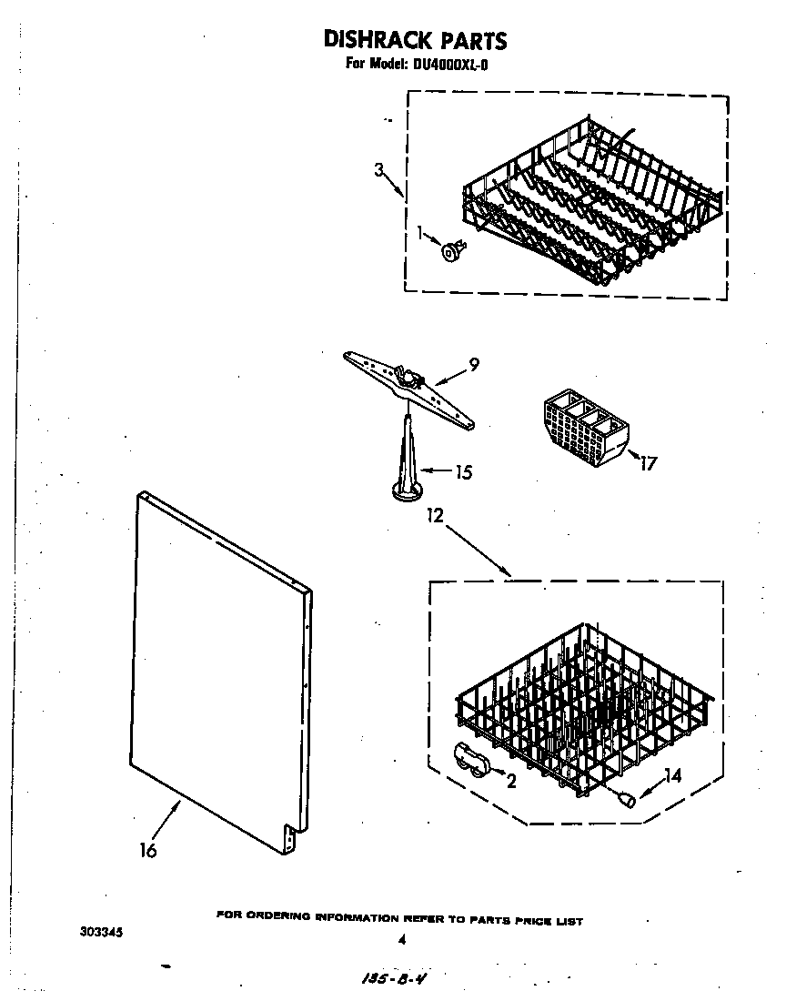Whirlpool DU4000XL0 dishrack diagram