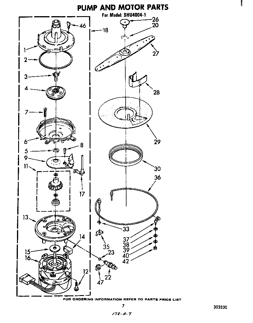Whirlpool SHU40041 pump and motor diagram