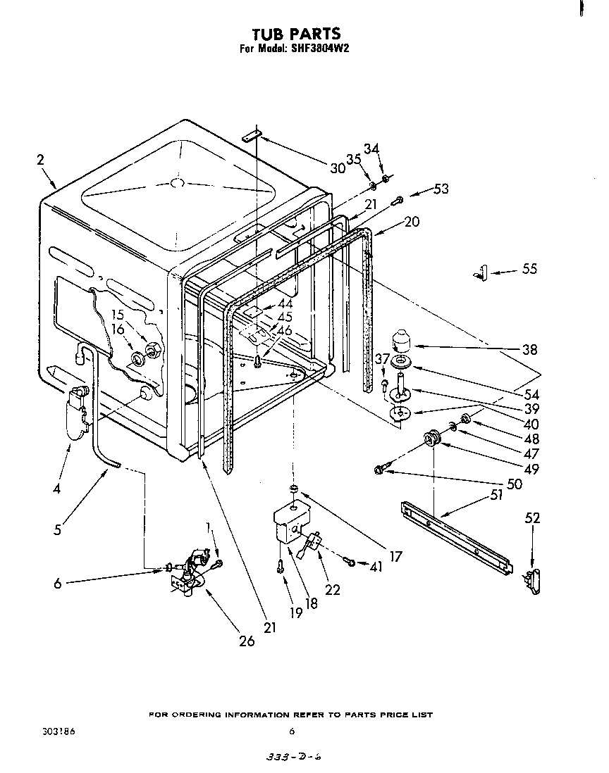 Whirlpool SHF3804W2 tub diagram