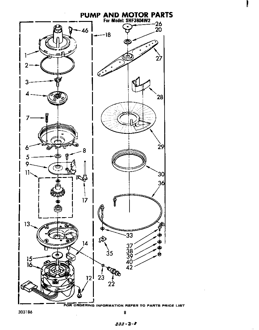 Whirlpool SHF3804W2 pump and motor diagram