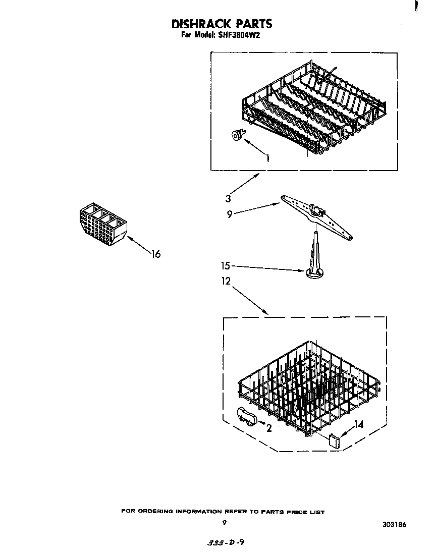 Whirlpool SHF3804W2 dishrack diagram