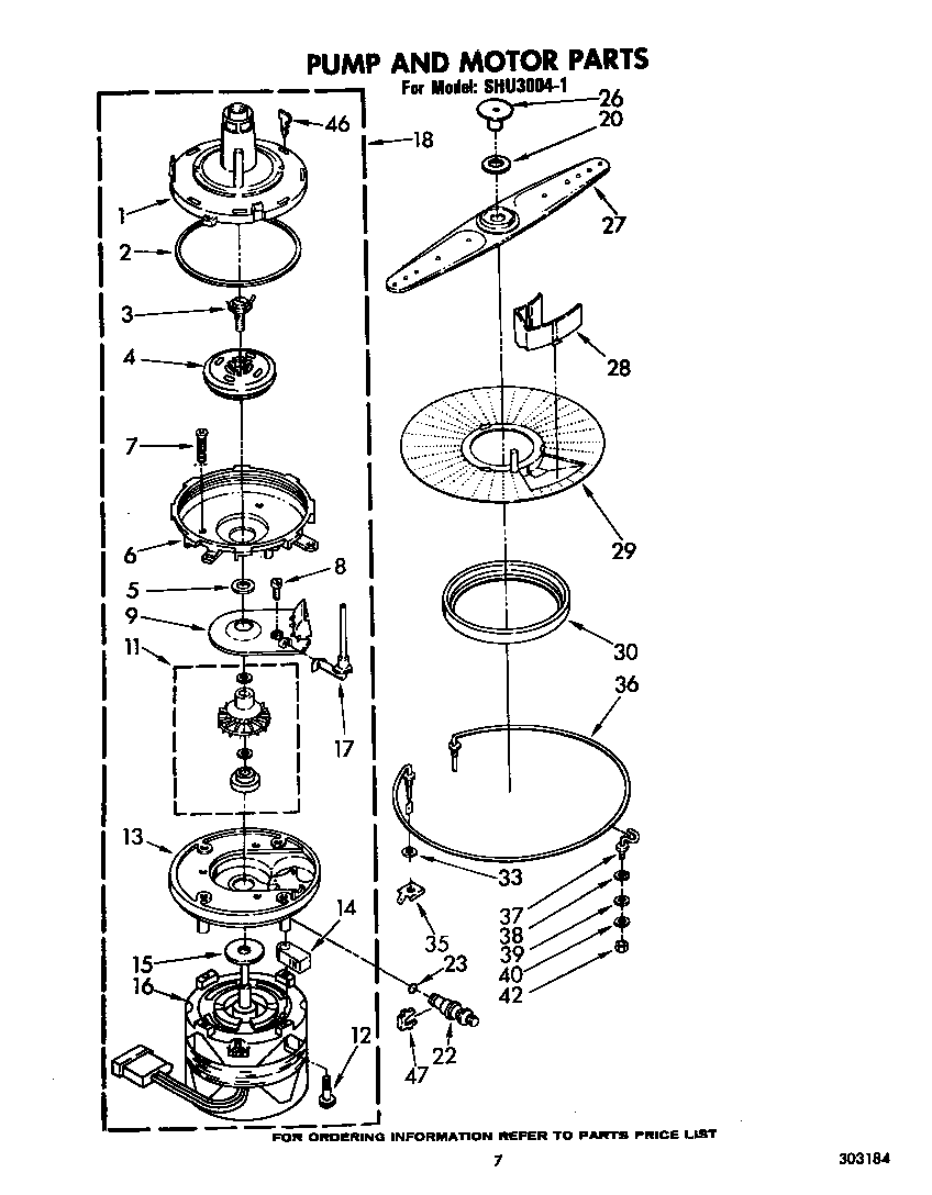 Whirlpool SHU30041 pump and motor diagram