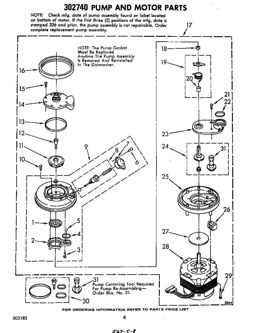 Whirlpool DU9900XL0 302740 pump and motor diagram