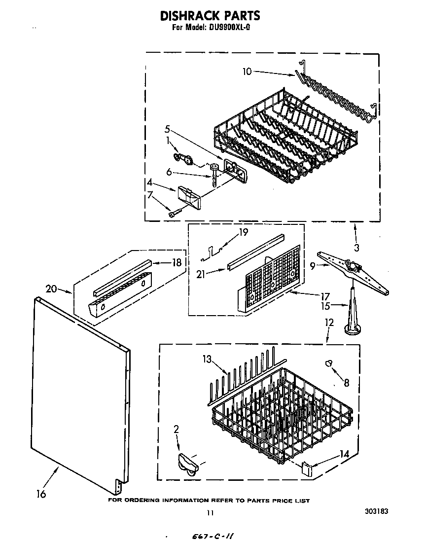 Whirlpool DU9900XL0 dishrack diagram