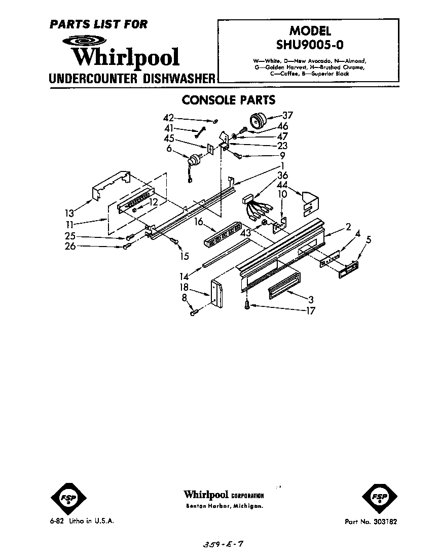 Whirlpool SHU90050 console diagram