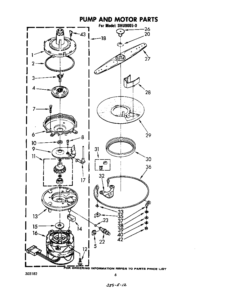Whirlpool SHU90050 pump and motor diagram