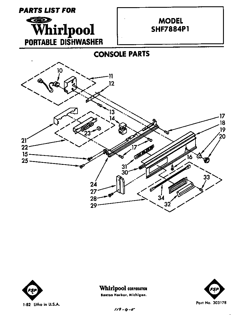 Whirlpool SHF7884P1 console diagram