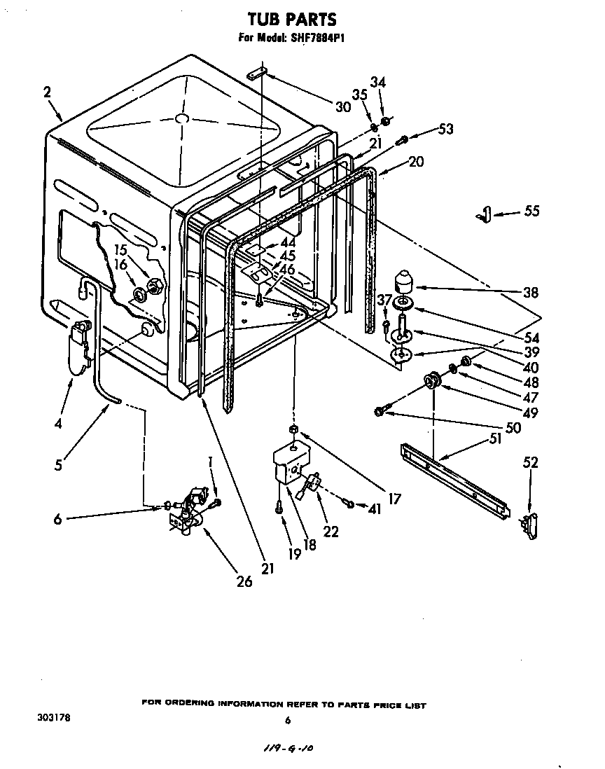 Whirlpool SHF7884P1 tub diagram