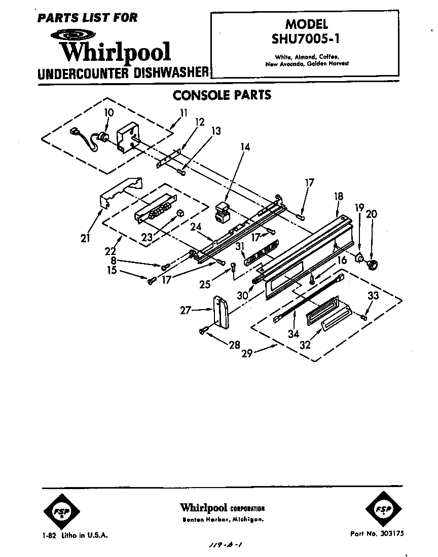 Whirlpool SHU70051 console diagram