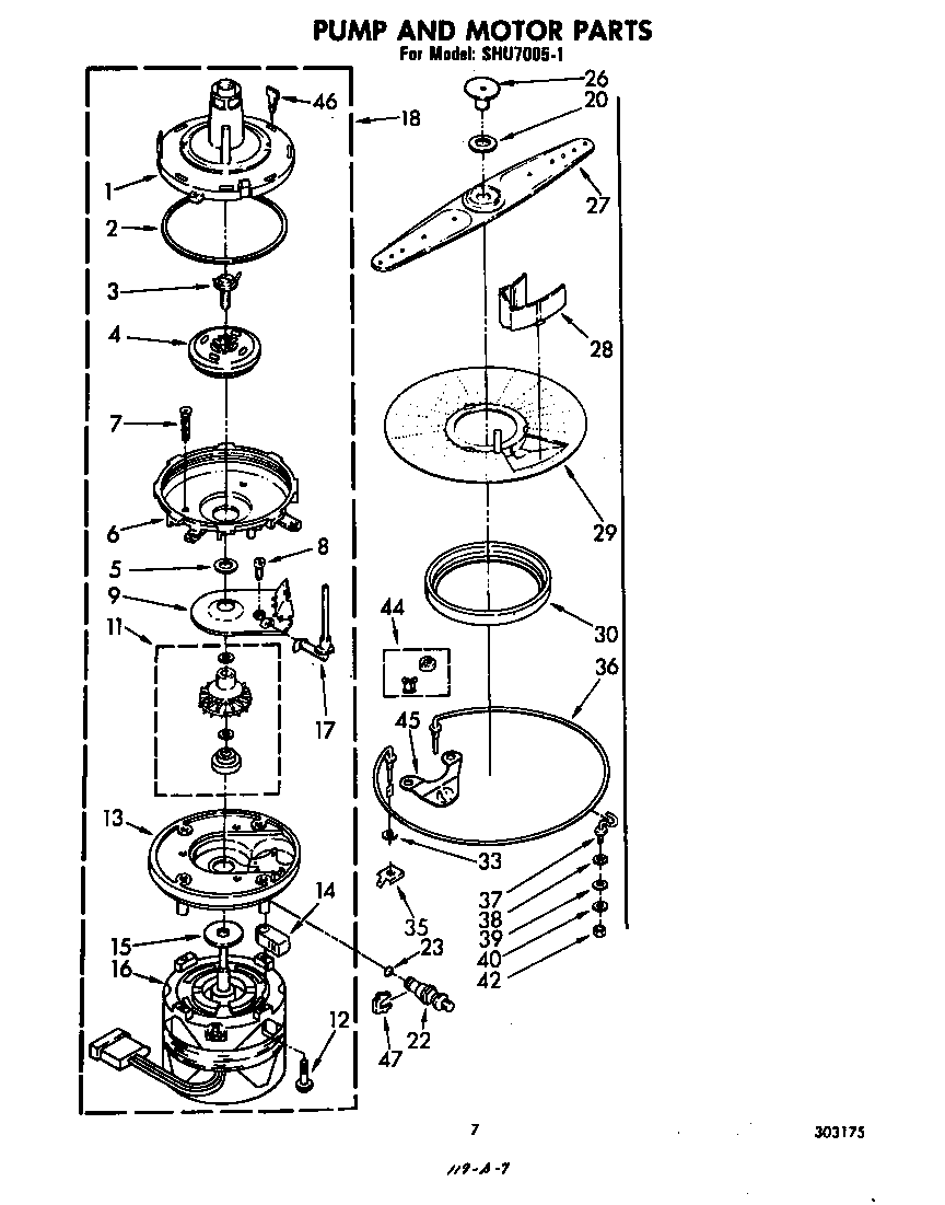 Whirlpool SHU70051 pump and motor diagram