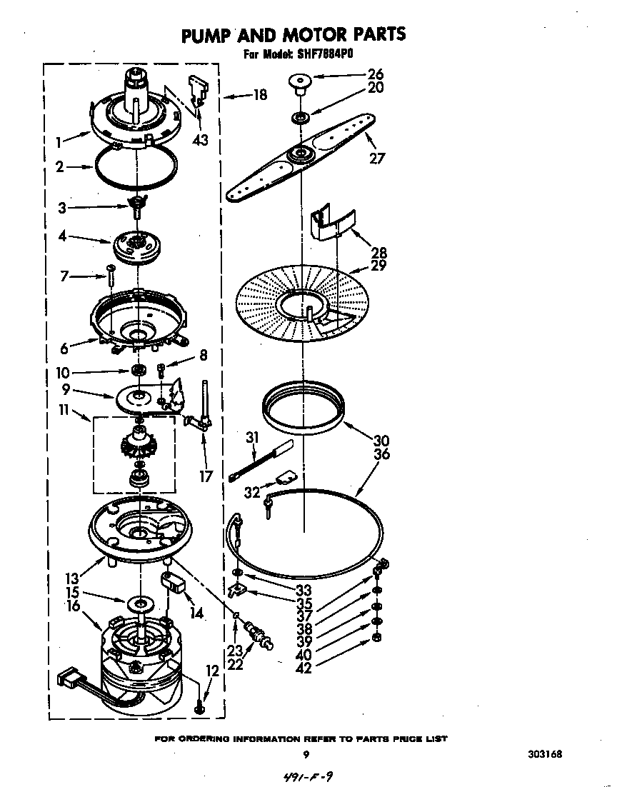 Whirlpool SHF7884P0 pump and motor diagram