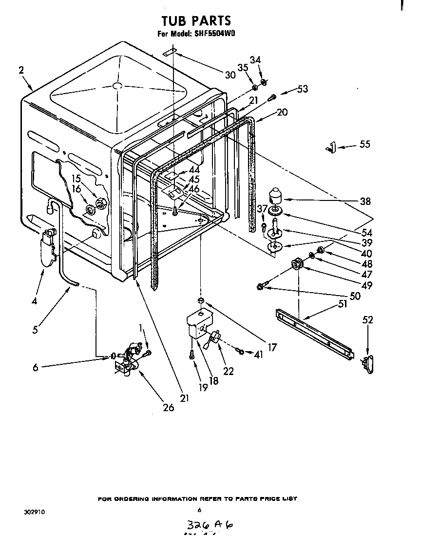 Whirlpool SHF5504W0 tub diagram