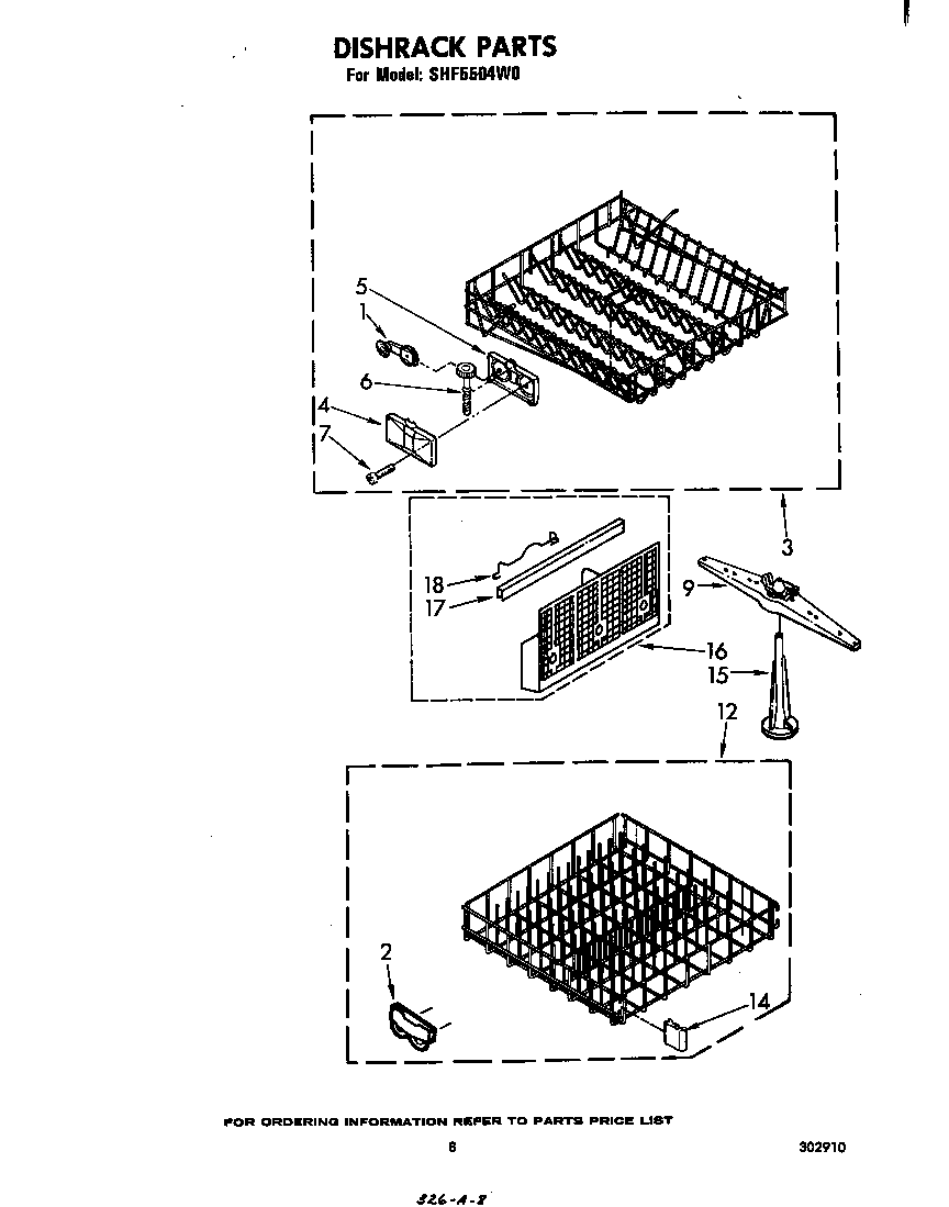 Whirlpool SHF5504W0 dishrack diagram