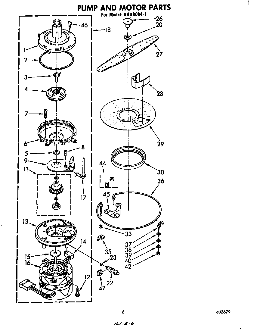 Whirlpool SHU80041 pump and motor diagram
