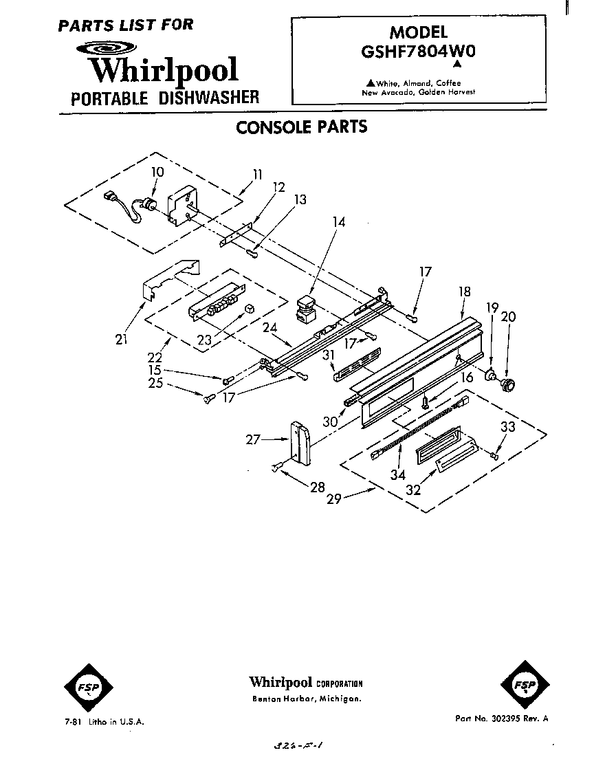 Whirlpool GSHF7804W0 console diagram