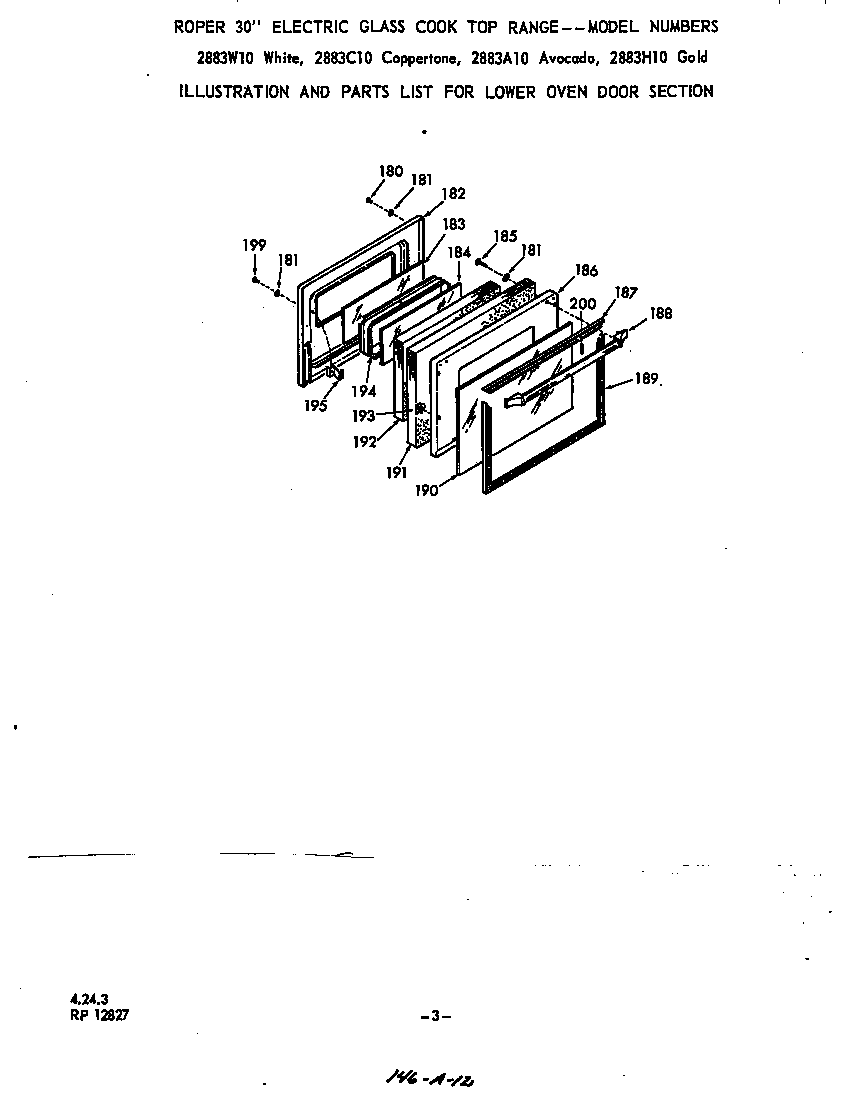 Roper 2883*10 lower oven door diagram