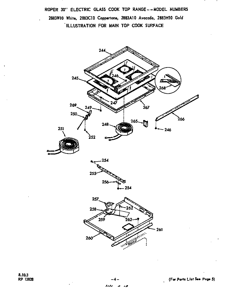 Roper 2883*10 main top cook surface diagram