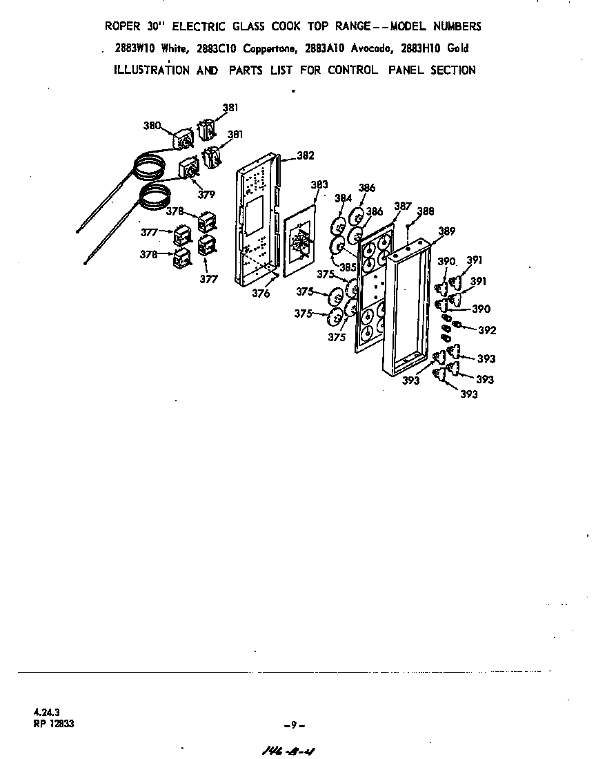 Roper 2883*10 control panel diagram