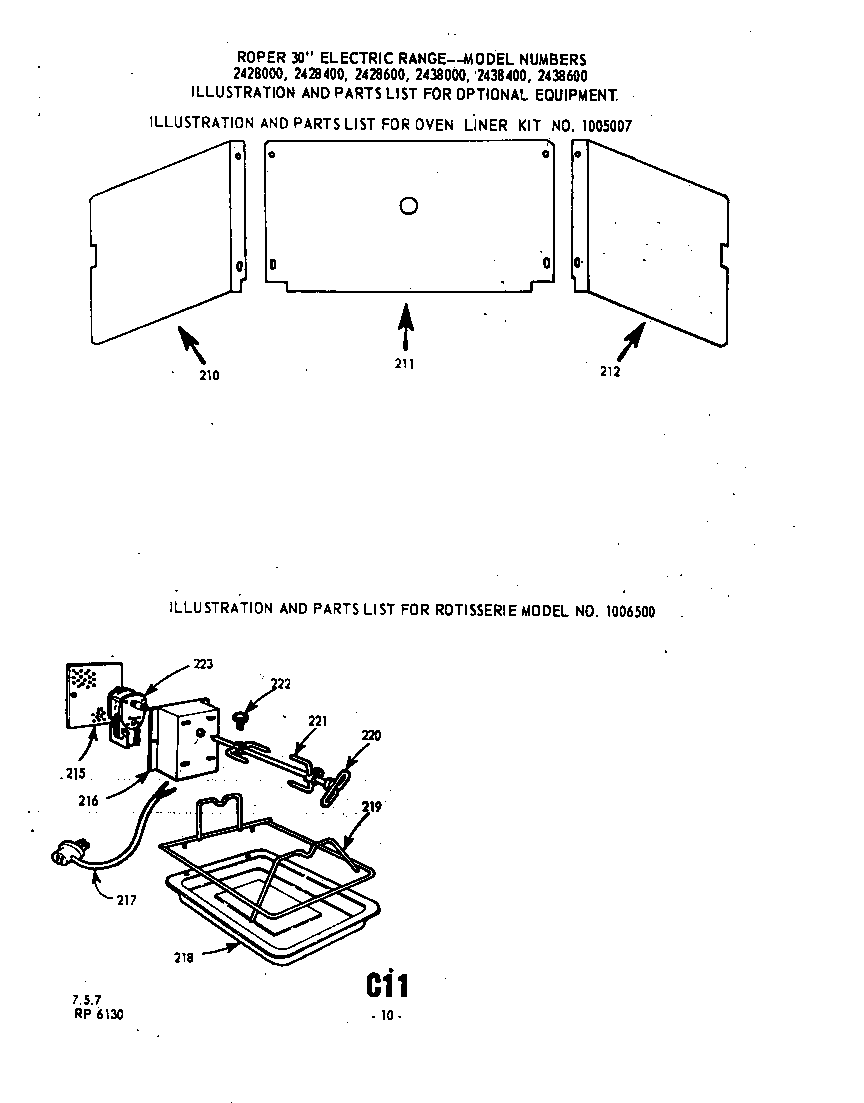 Roper 2438000 oven liner kit diagram