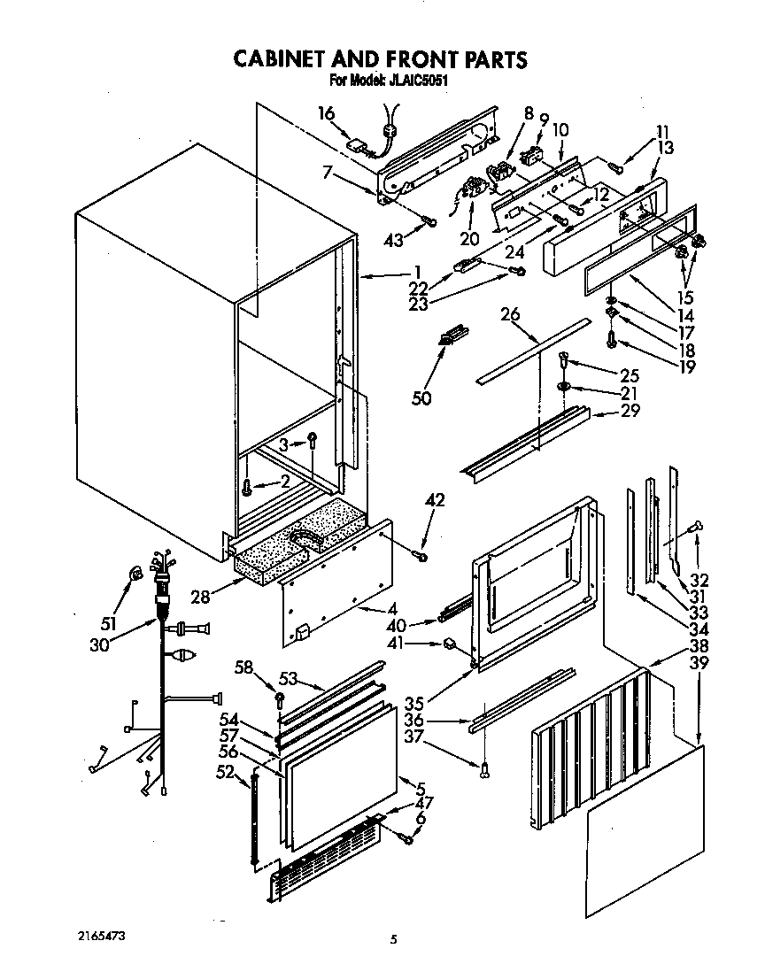 Whirlpool JLAIC5051 cabinet and front diagram
