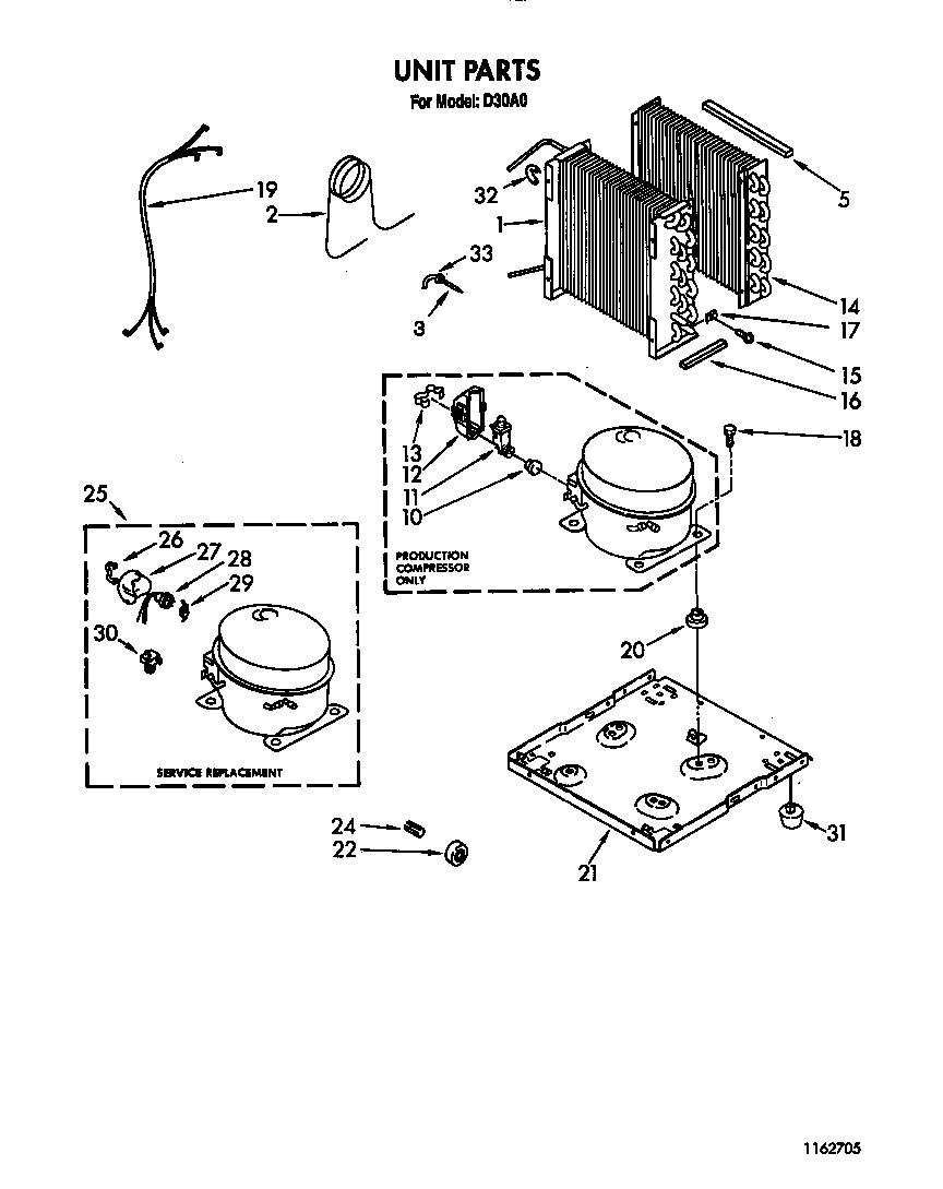 Whirlpool D30A0 unit parts diagram