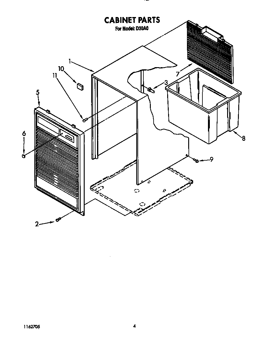 Whirlpool D30A0 cabinet parts diagram