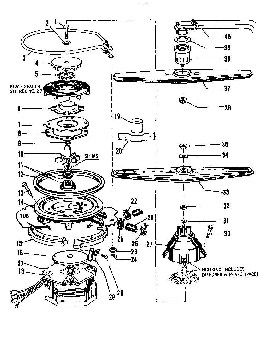 Roper 8585L10 ^motor, heater, and spray arm diagram