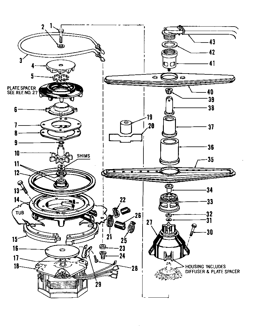 Roper 8585L10 ^motor, heater, and spray arm diagram