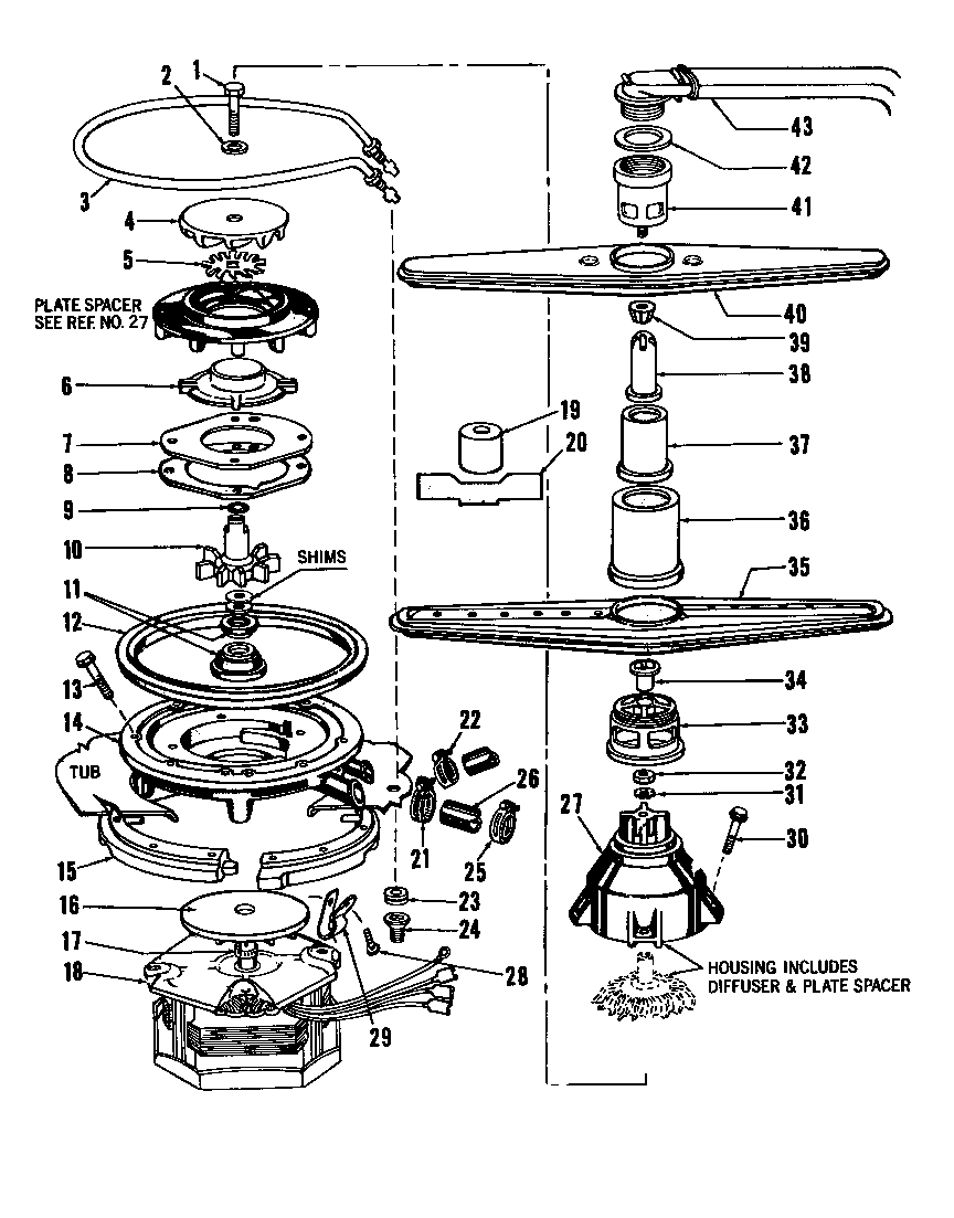 Roper 8585L10 ^motor, heater, spray arm diagram